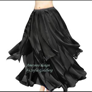 Ameynra Bellydance style skirt, black chiffon, with petals, new